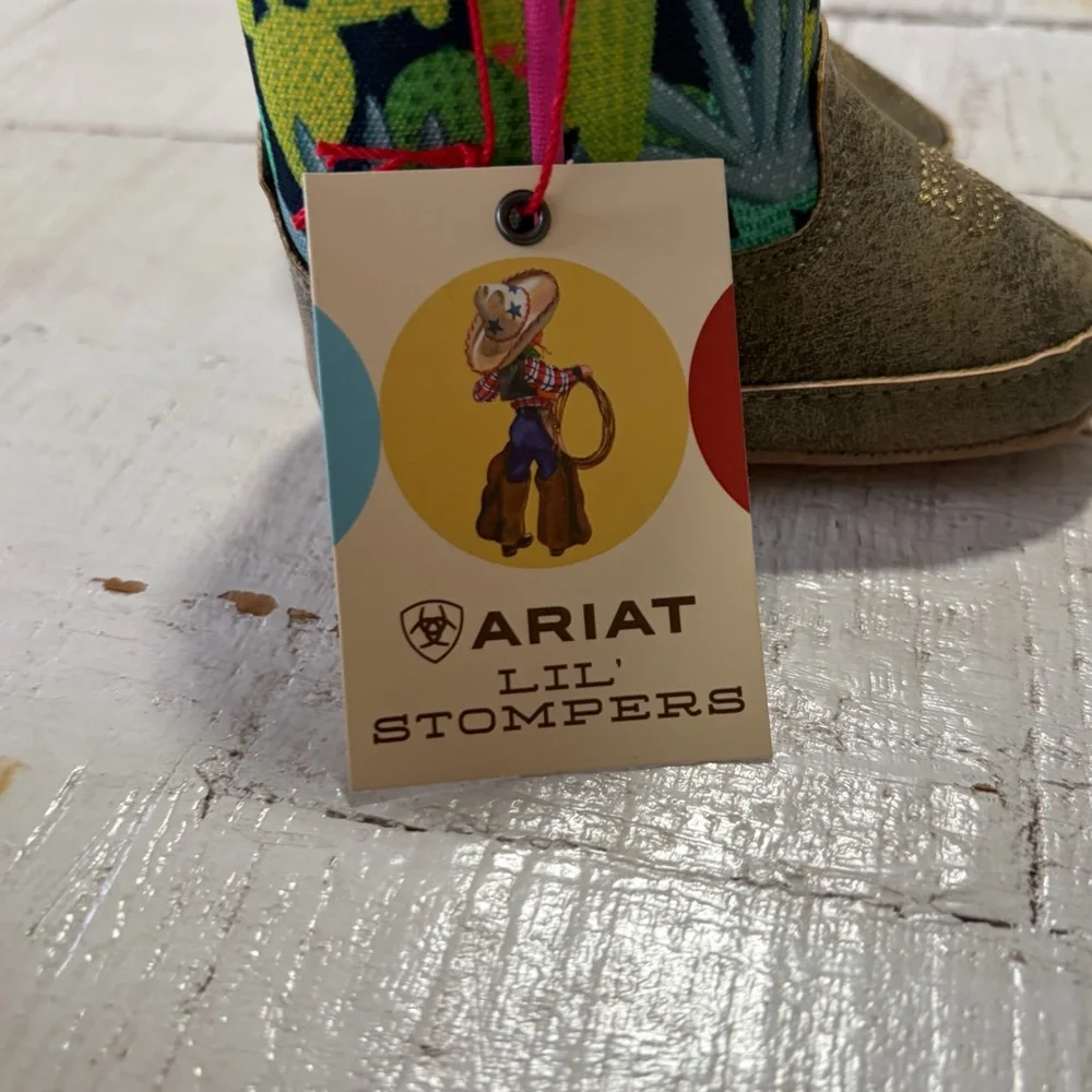 Ariat Lil’‎ Stompers NWT Infant Baby size 2 Roswell Cowboy Boots Cactus Print